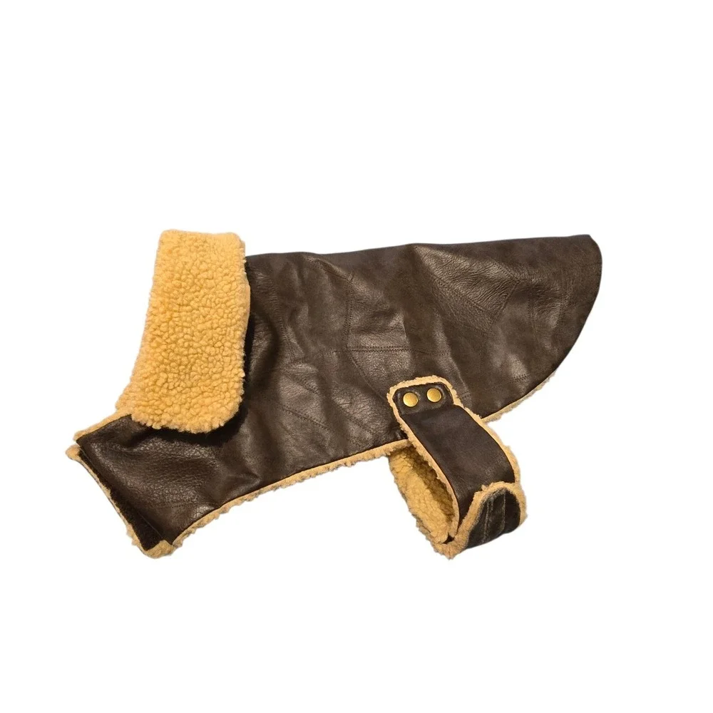 Brown Bomber Dog Jacket‎ Size Medium Faux Leather Sherpa Lined Coat Walk Winter